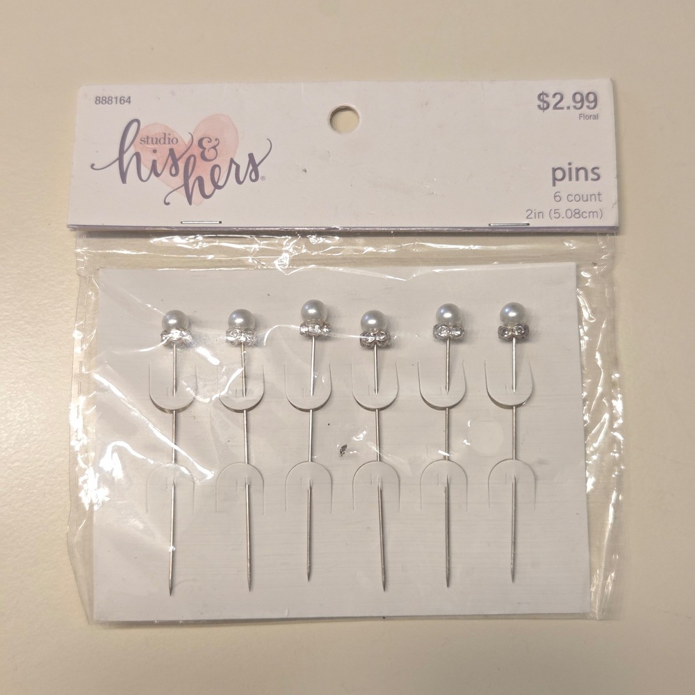 Studio His Hers Pearl Rhinestone Bridal Wedding Corsage Pins 6 Count 2 Inch